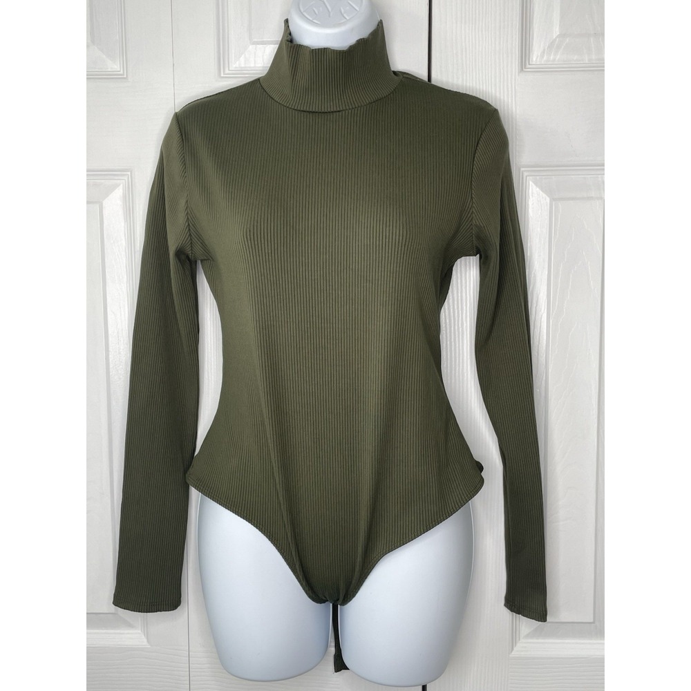 Lulus Bodysuit Olive Ribbed Knit‎ Long Sleeve Size Large Sweater Shirt NWT